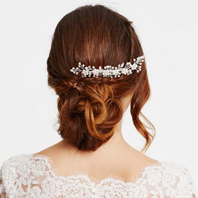 Pearl flower and crystal spray hair comb